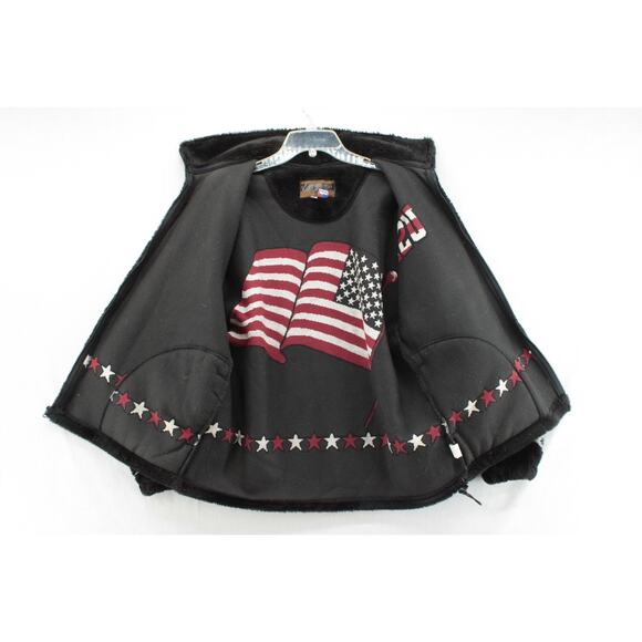 VTG 90s Bear Ridge Sherpa Fleece USA Flag Images in fur Jacket USA Made Small - Picture 6 of 10